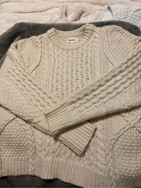 &merci Cream Cable-Stitch Crewneck Sweater